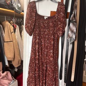 Francesca's Collections Burgundy Floral Long Sleeve Dress